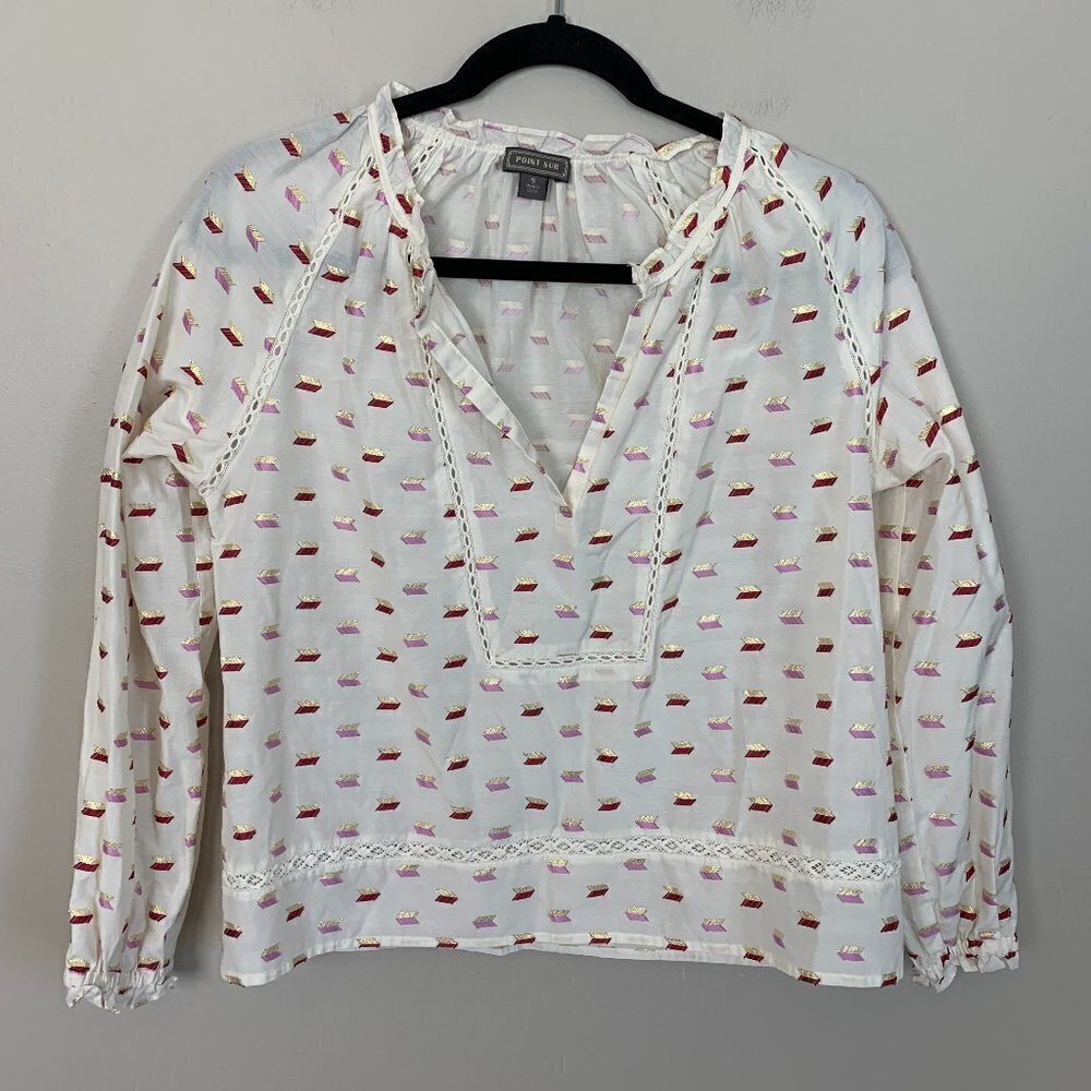 J. Crew Point Sur Cream Colored Popover Metallic Clip Dot Size Small